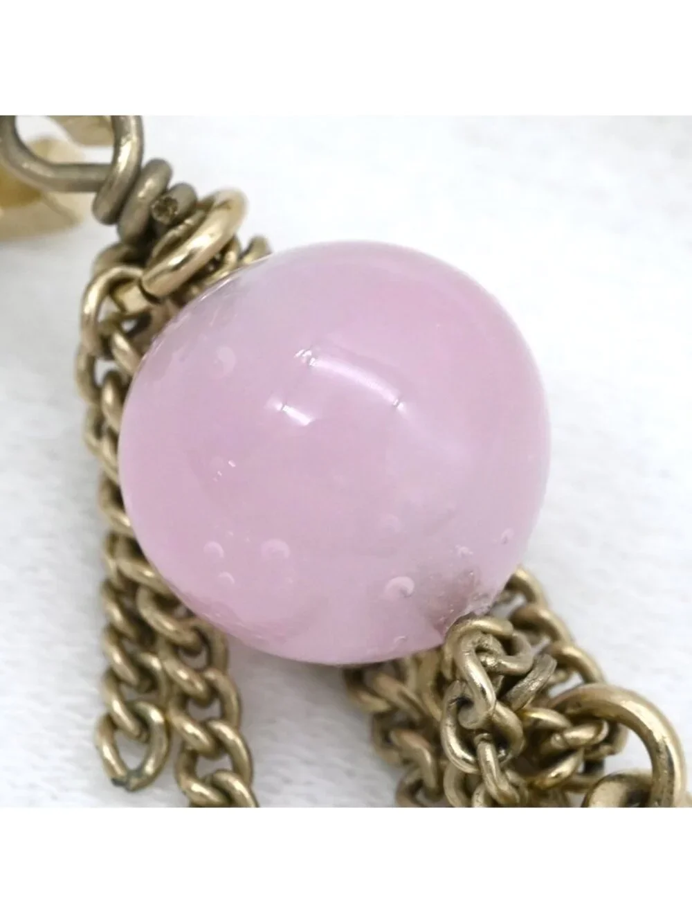 Chanel 09A Earrings CC Logo Color Stone Chain Pink Gold CC Mark Drop Swing